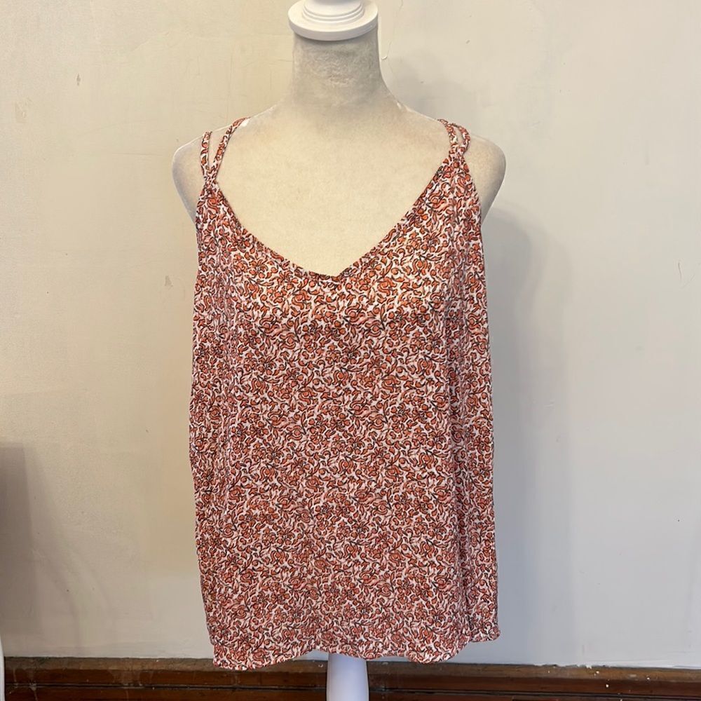 Papermoon orange, white, navy spaghetti strap criss cross back blouse Size L New